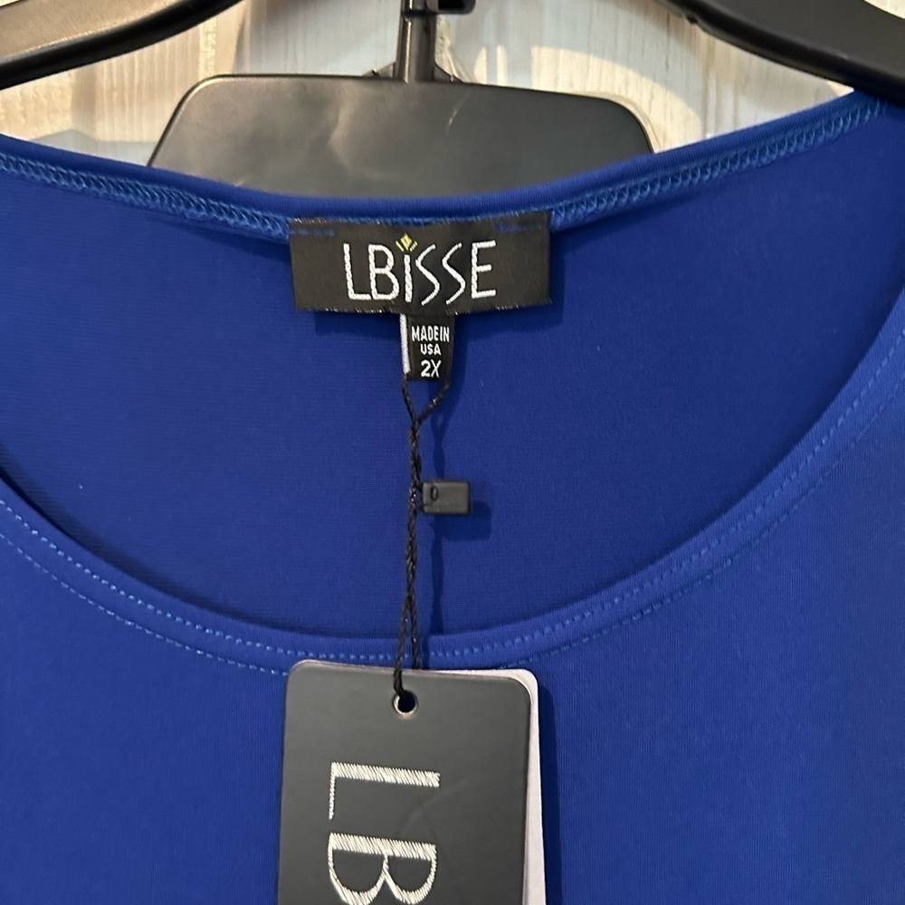 NWOT LBISSE Royal Blue Knit Long Top with 22”Slits on Sides - Picture 3 of 5